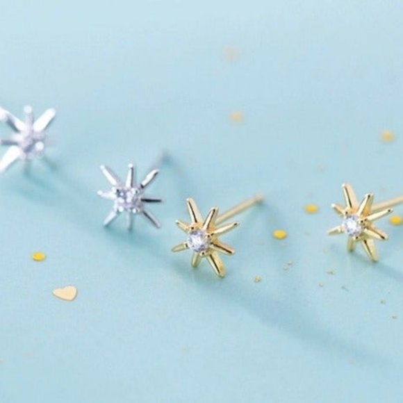 A Pair Silver Small Star Stud Earrings-ECZ007 Silver - Picture 8 of 9